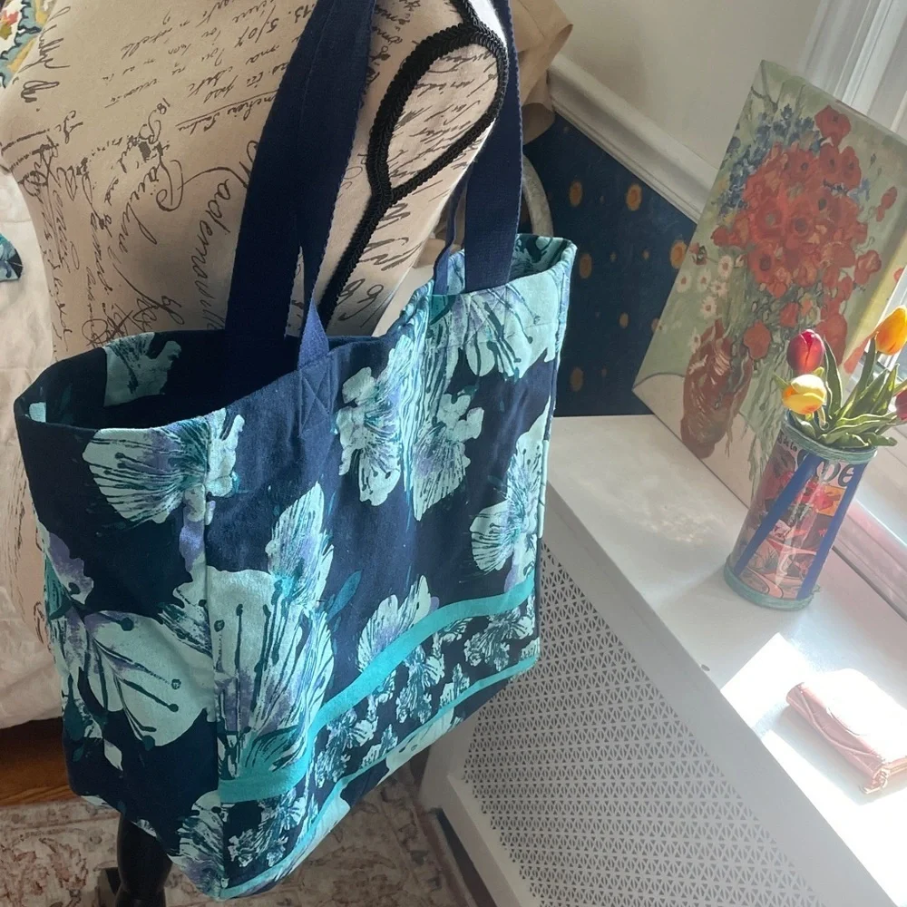 1235. Floral‎ Blue and Black Dress with Matching Accessories